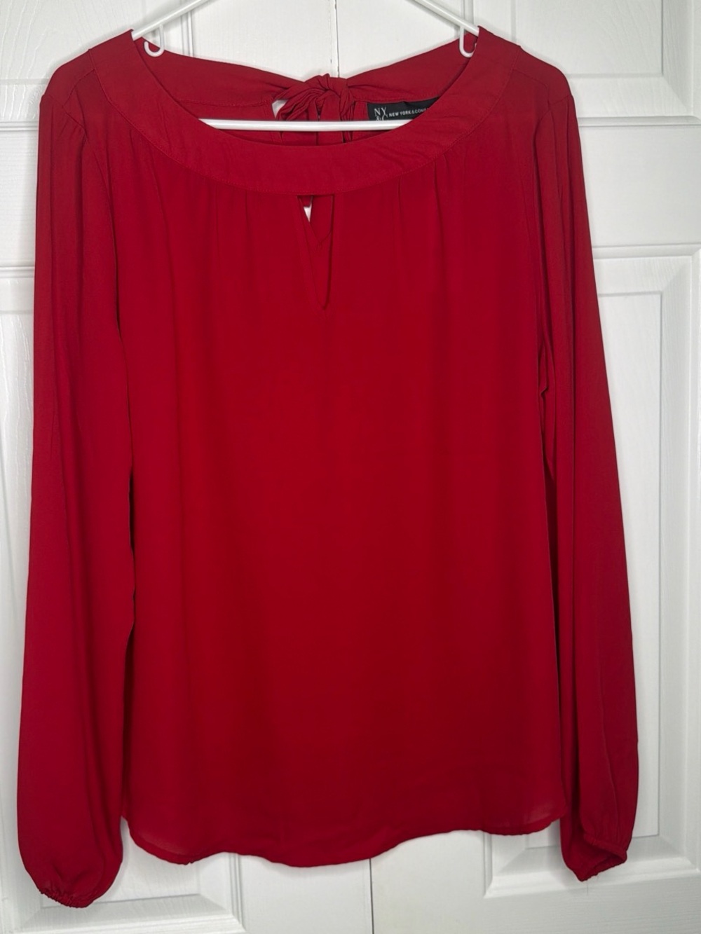 New York & Co Red Long-Sleeve Blouse